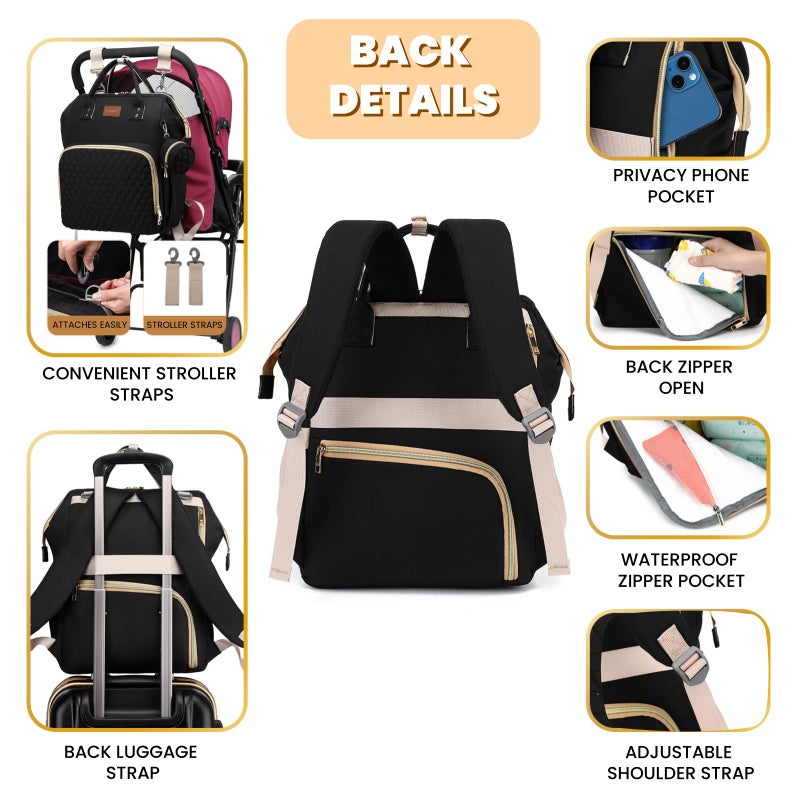 ROSEGIN Diaper Bag Backpack with Changing Pad Pacifier Case, Baby Bag for Boy Girl Toddler - Large,Stylish, Waterproof Travel Quilted Diaper Bag for Mom - Baby Shower Gifts, Black - Image 4